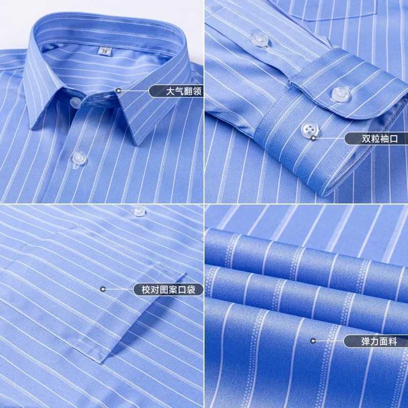 New Stretch AntiWrinkle Stripe Mens Shirts Long Sleeve Dress Shirts For Plaid Men Slim Fit Social Business Blouse Shirt S5XL X250903