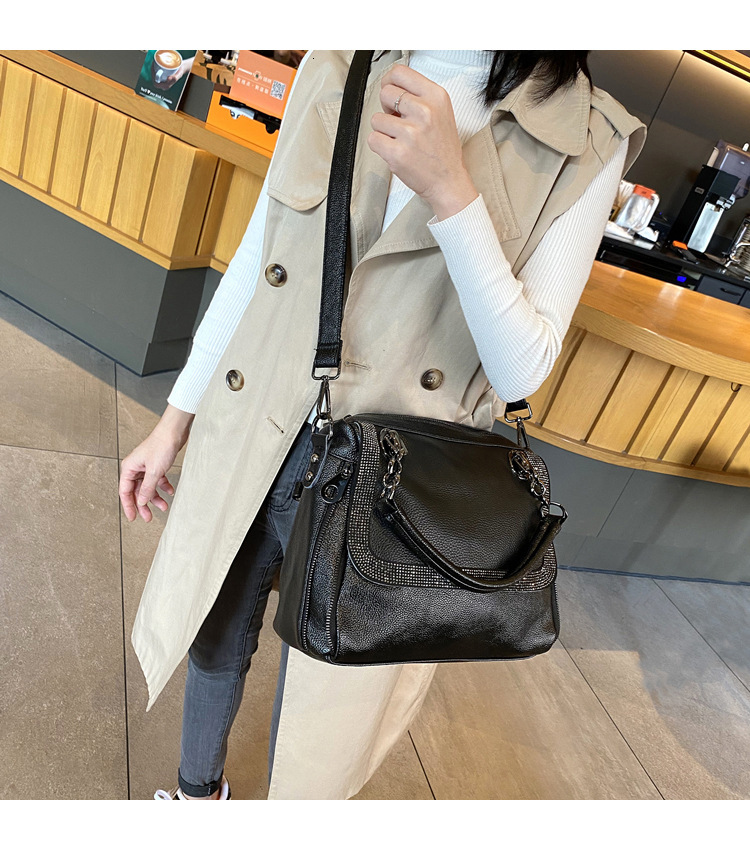 Women s Shoulder Bag New Inlaid Diamond Women s Handbag Leather Fashion Simple Leisure Large Capacity Women s Crossbody Bag Autumn New Designer Bag