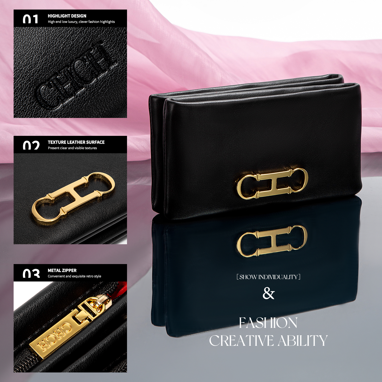 CHCH Luxury Design New 2024 Women's Solid Color Rectangular Design Handbag Letter Design Card Bag