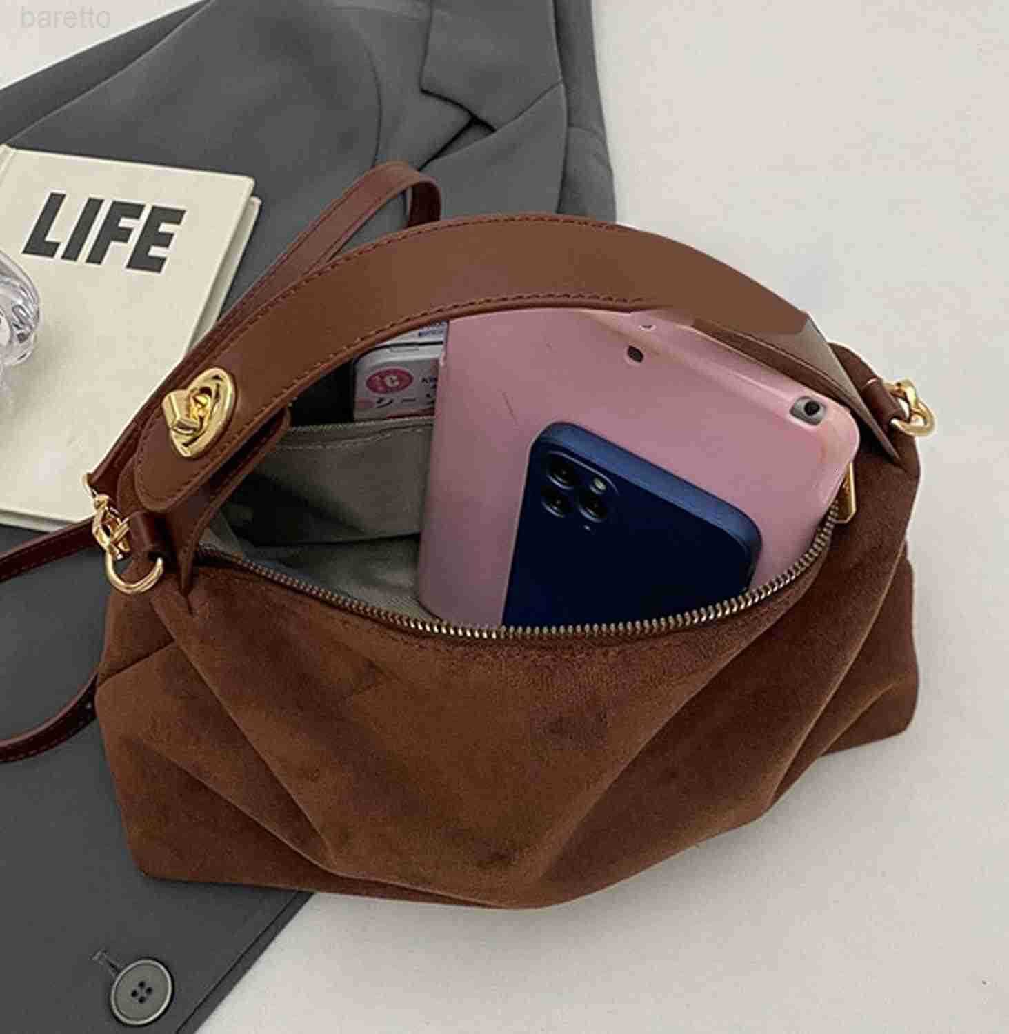 Suede Shoulder Bags For Women Crossbody Bag Suede Tote Bag Satchels Slouchy Work Purses Crescent Handbag Fall Top Handle M250903