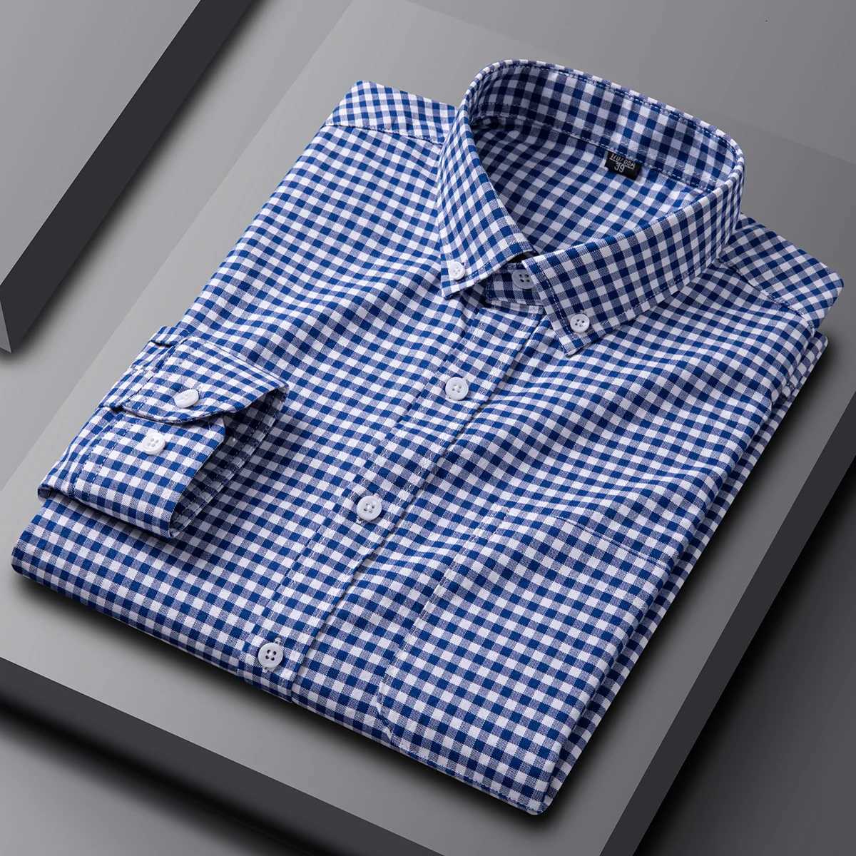 New in shirt 100cotton oxford plaid long sleeve shirts for man slim fit formal plain shirt soft striped casual elegant clothes X250903