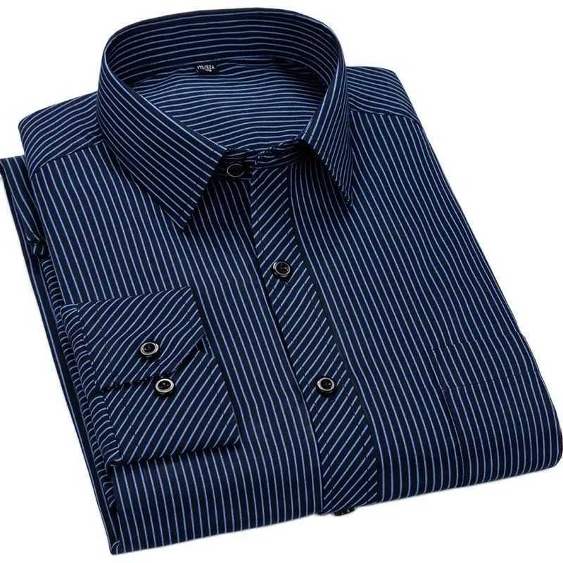 New Formal Fashion Social Long Sleeved Business Work Plus Size Mens Striped Dress Shirts Smart Casual Shirt SIZE 47 48 X250903