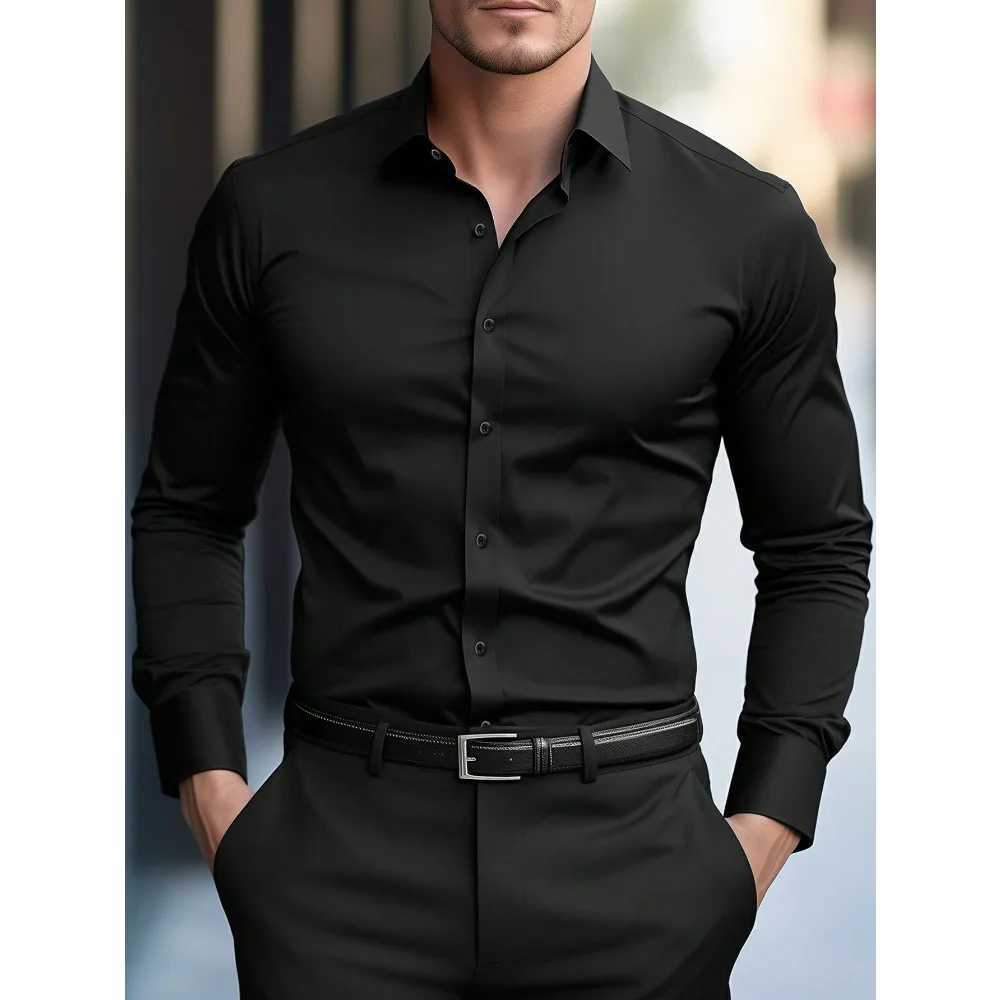 FGKKS Men Casual White Shirt Brand Fashion Solid Color Long Sleeve Elastic Fabric Male Business Dress Shirt X250903