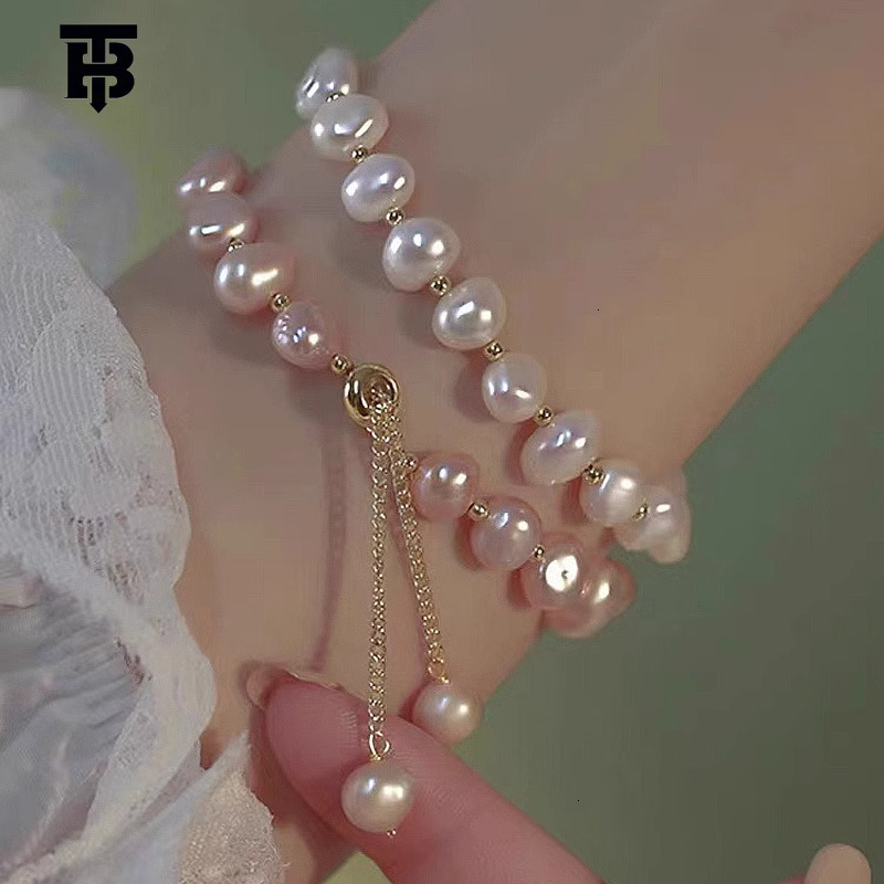 TB BHULAMTE Designer's Women's Natural Irregular Freshwater Pearl Bracelet Exudes A Fresh Simple And Sweet Charm Bringing Out Pink Pearl Jew