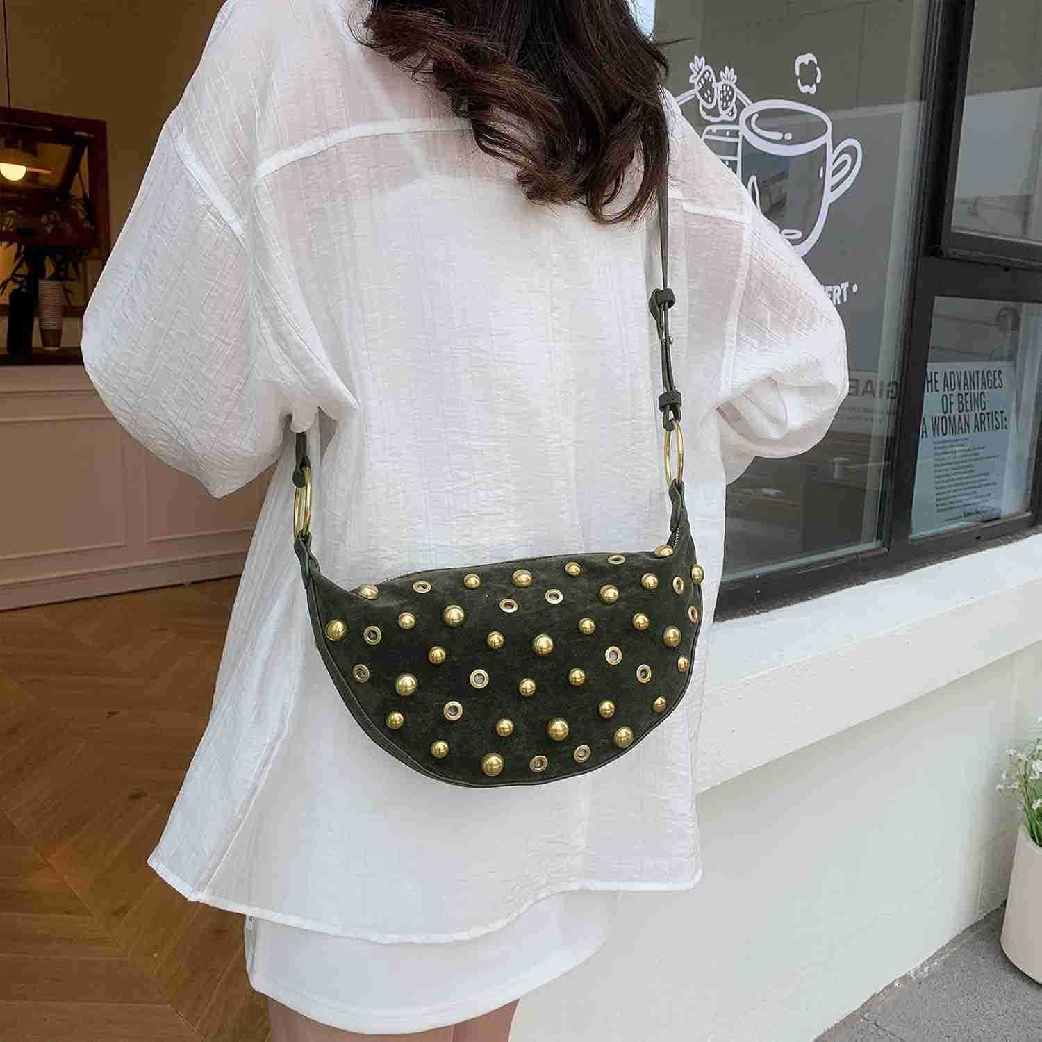 Purse Trendy Studded Handbag Hobo Crescent Bags Y2K Shoulder Bag Suede Purses for Women M250903