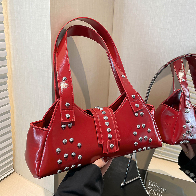 autumn new personalized street versatile niche design punk atmosphere wax leather underarm bag fashionable cool nail shoulder bag designer bag