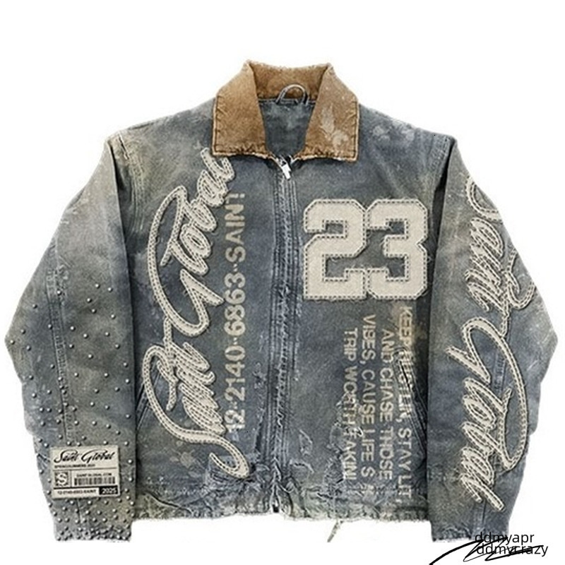 Streetwear Washed Denim Jacket Y2k Ddmycrazy Clothes Mens Hip Hop Letter Graphic Patch Embroidery Blue Oversized Casual Coat 250729 Ddmycrazy