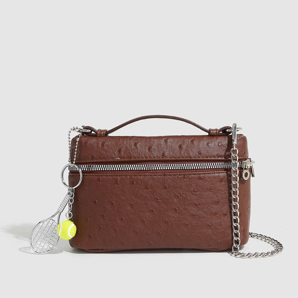 Ostrich Pattern Box Racing Bowling Handbag Casual Single Shoulder Crossbody Chain Women's Bag