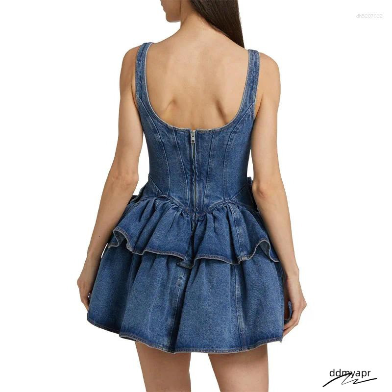 Chic A-Line Mini Dress - 3D Floral Denim Halter Dress, Vintage High Street ddmyaug Style, Perfect For Summer Parties ddmyaug ddmyaug ddmyaug - view 4