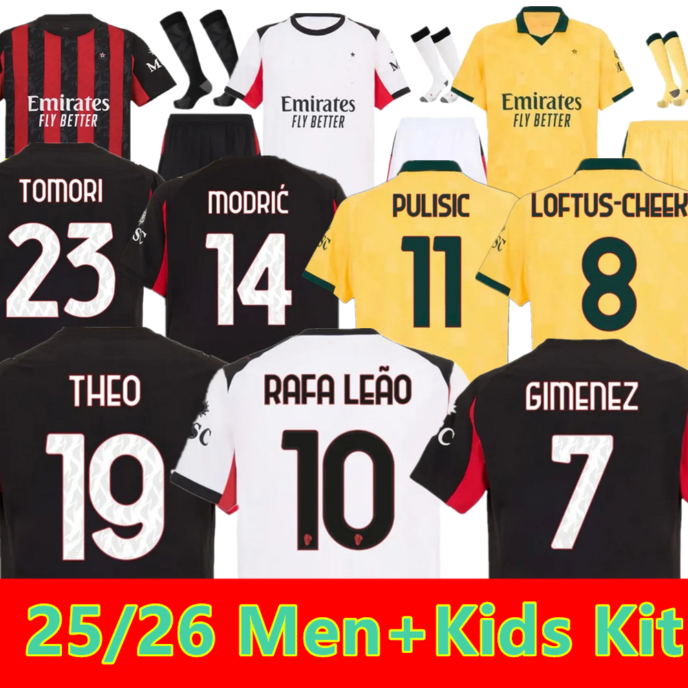 25 26 PULISIC Modric RAFA LEAO soccer jerseys football shirt 2025 2026 REBIC Camiseta KJAER THEO BRAHIM R.LEAO Men Kids Kit set uniforms