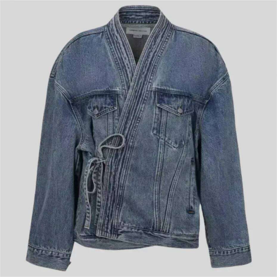 hoodie Chinese Style Denim Jackets Men Asymmetrical Lace-up Loose Jacket Cotton Autumn Vintage Outwear Plus Size Blue Couple Coat jacket4234123