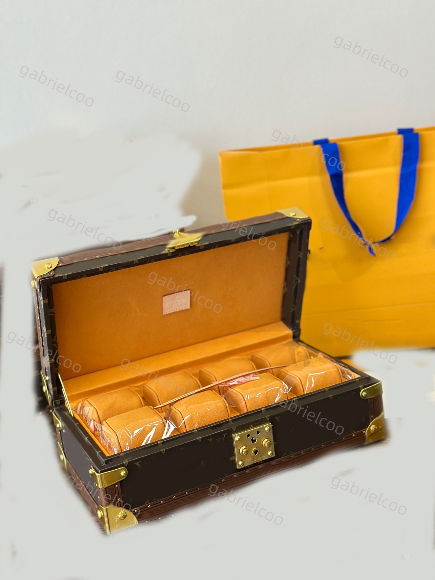 Designer New Storage Box Luxury 8-Watch Display Case - Premium PU Leather Watch Box with Signature Pattern, Multi-Purpose Storage Chest