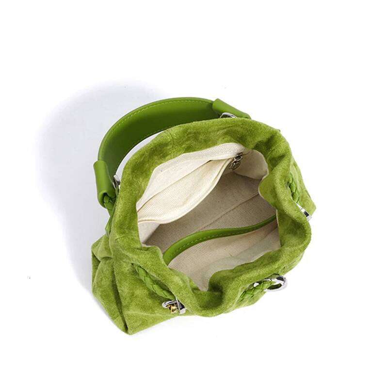 Designer Cowhide Suede Crossbody Shoulder Bag,Genuine Leather Drawstring Lucky Handbag,Women Casual Cloud Pleated Sling Bag