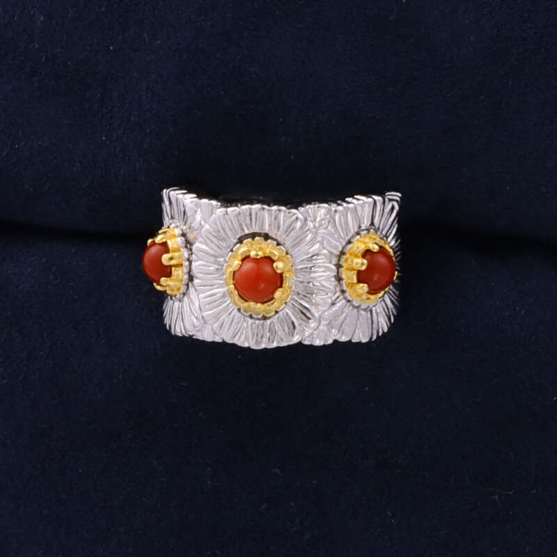 Live Italian Sterling Silver Blue Agate Daisy Ring for Women New High-End Pink Opal