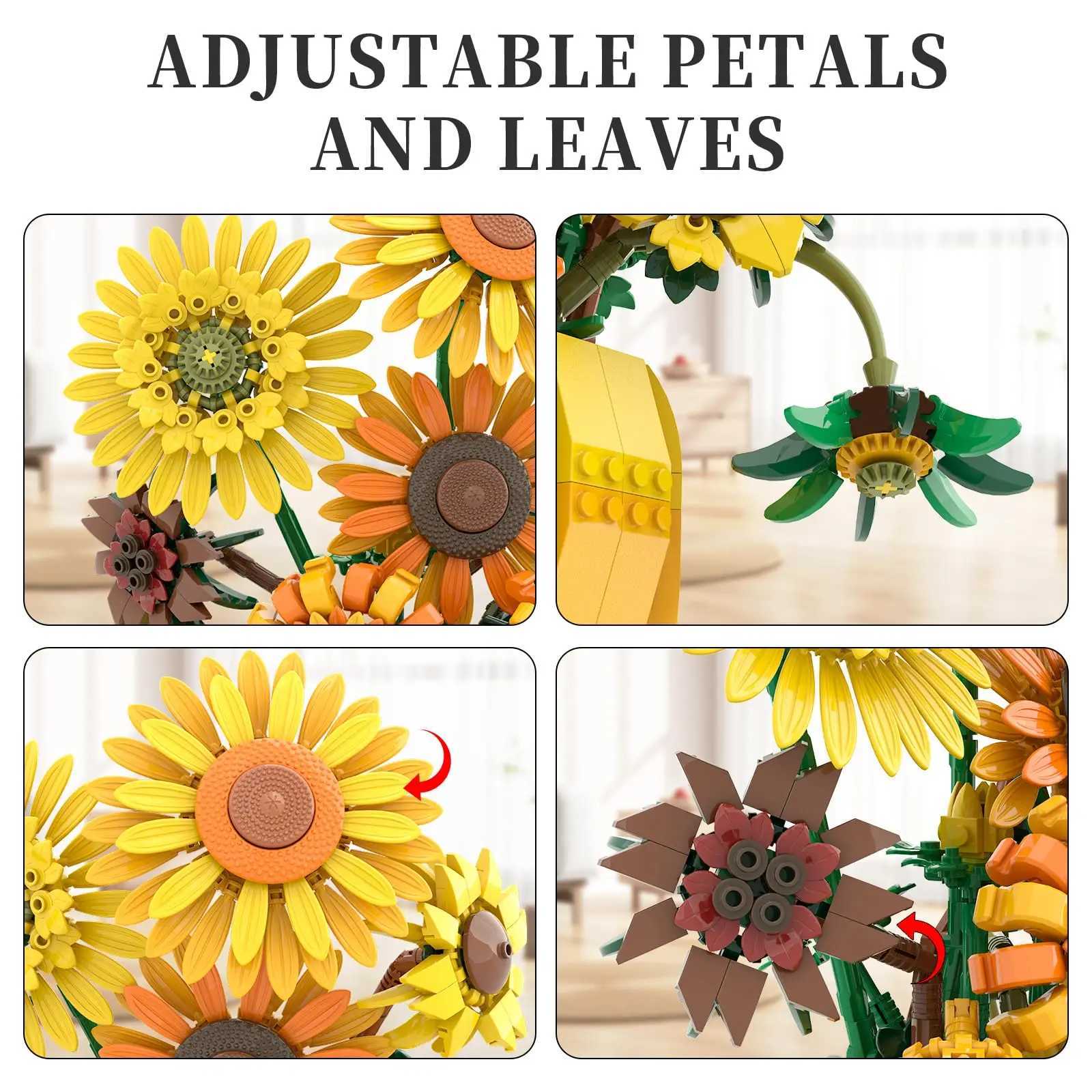 1009PCS Sunflower Building Blocks Flower Bouquet Vase Model Bricks Set Home Decoration Ideas Kids Educational Toys Holiday Gifts G250903