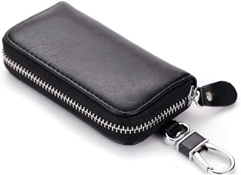 Unisex Mens Womens Premium Leather Car Key Holder Bag Keychain Case Wallet with 6 Hooks Zipper Closure M250904