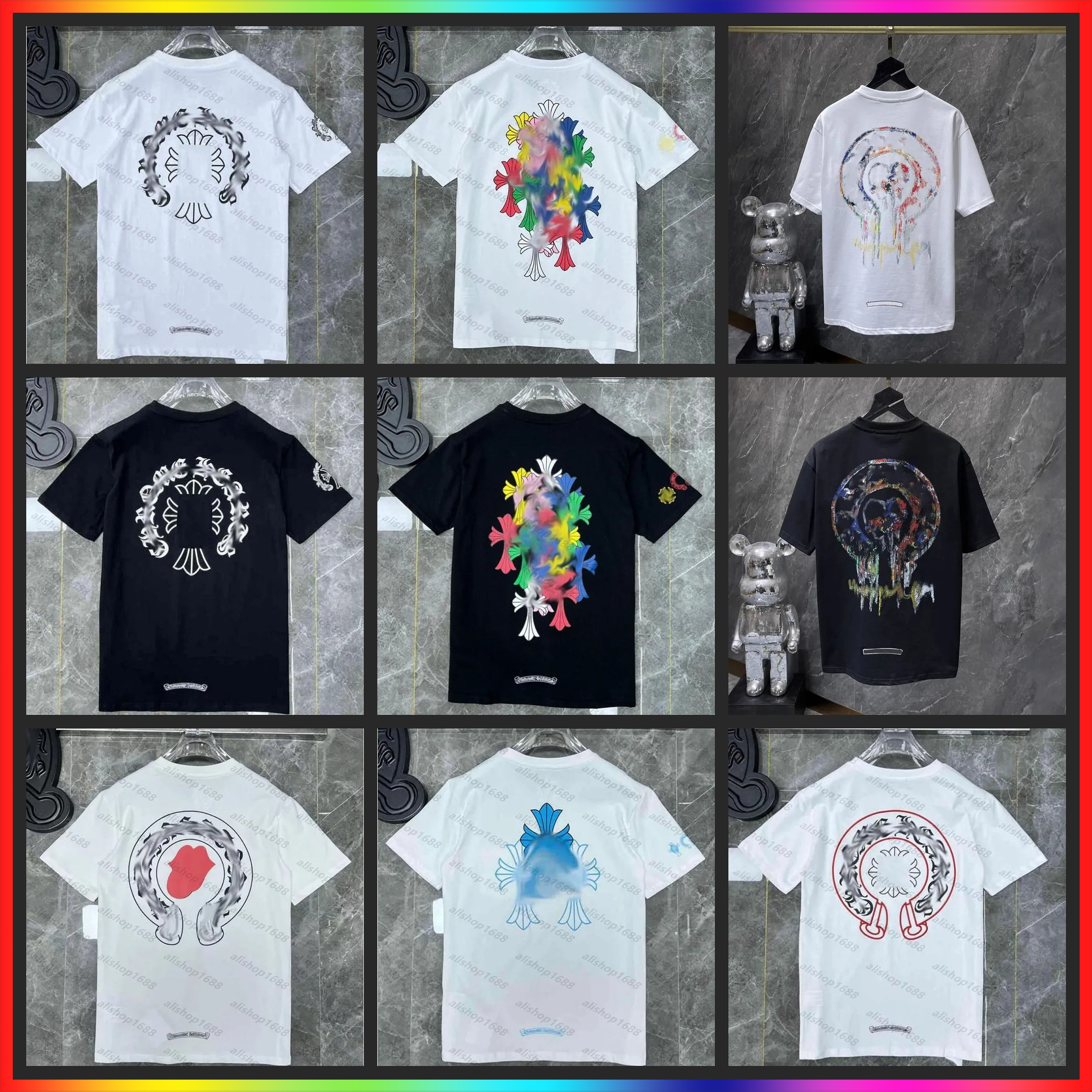 5A 2025 Designer t shirts men's and women's chrome t shirts new summer fashion brand tees high quality short sleeves tops casual horseshoe sanskrit cross tops tees