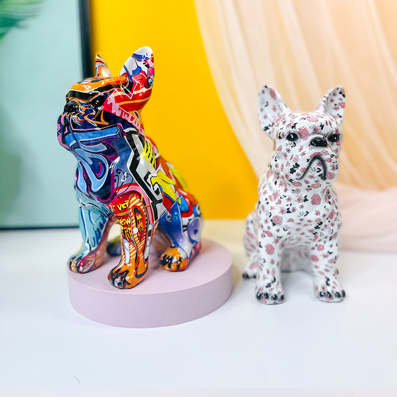 Decorative Objects Figurines Painted Colorfu Bulldog Sculpture Ornaments Desk Decoration Wine Cabinet Office Decor Nodic Home Decor Decorative Figurin