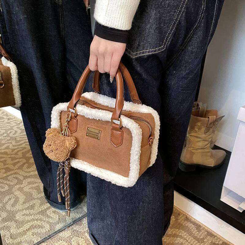 2024 Winter Lamb Woolen Women's Designer Plush Handbag Fashion Casual Shoulder Messenger Bag Female Square Bolsas