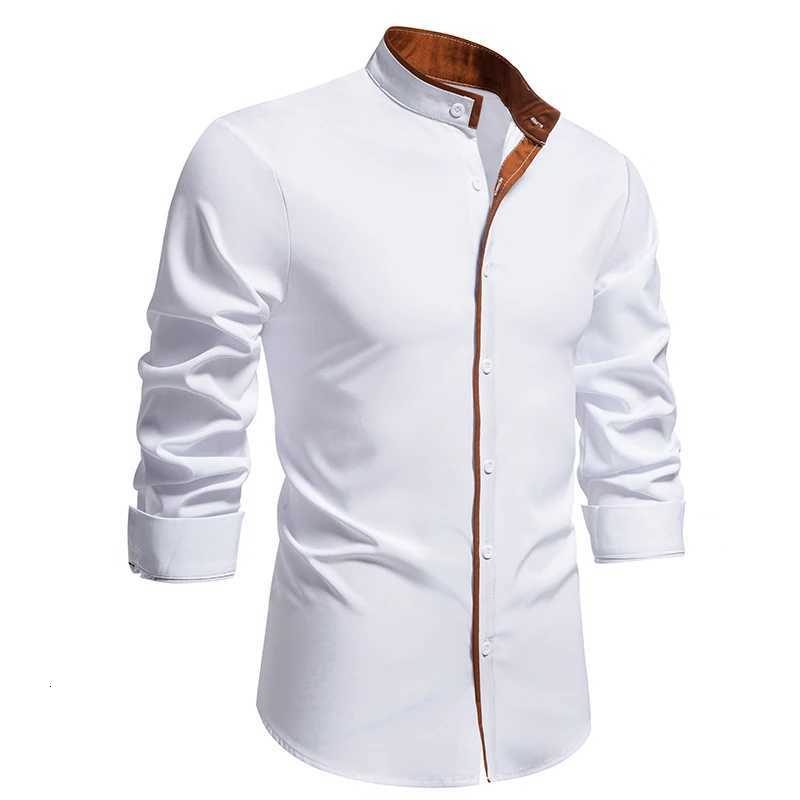 Spring and autumn mens longsleeved solid color shirt standup collar comfortable buttondown fashionable slim shirt X250903