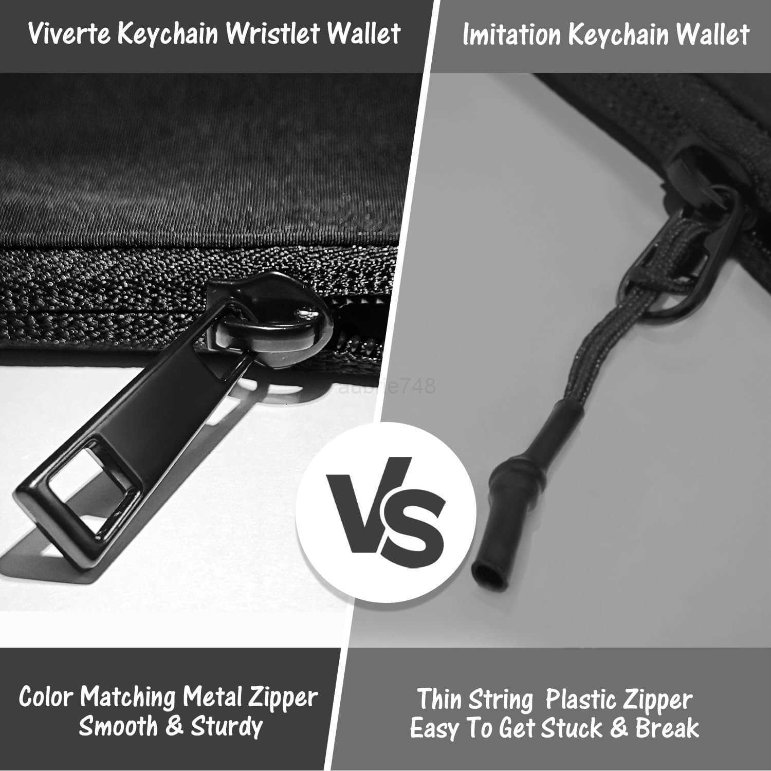 Mini Zip Around Keychain Wristlet Wallets Small Portable Dual Pounch Wristlet Detachable Coin Purse Pocket Gifts for Women Travel Sports Outdoors Blac