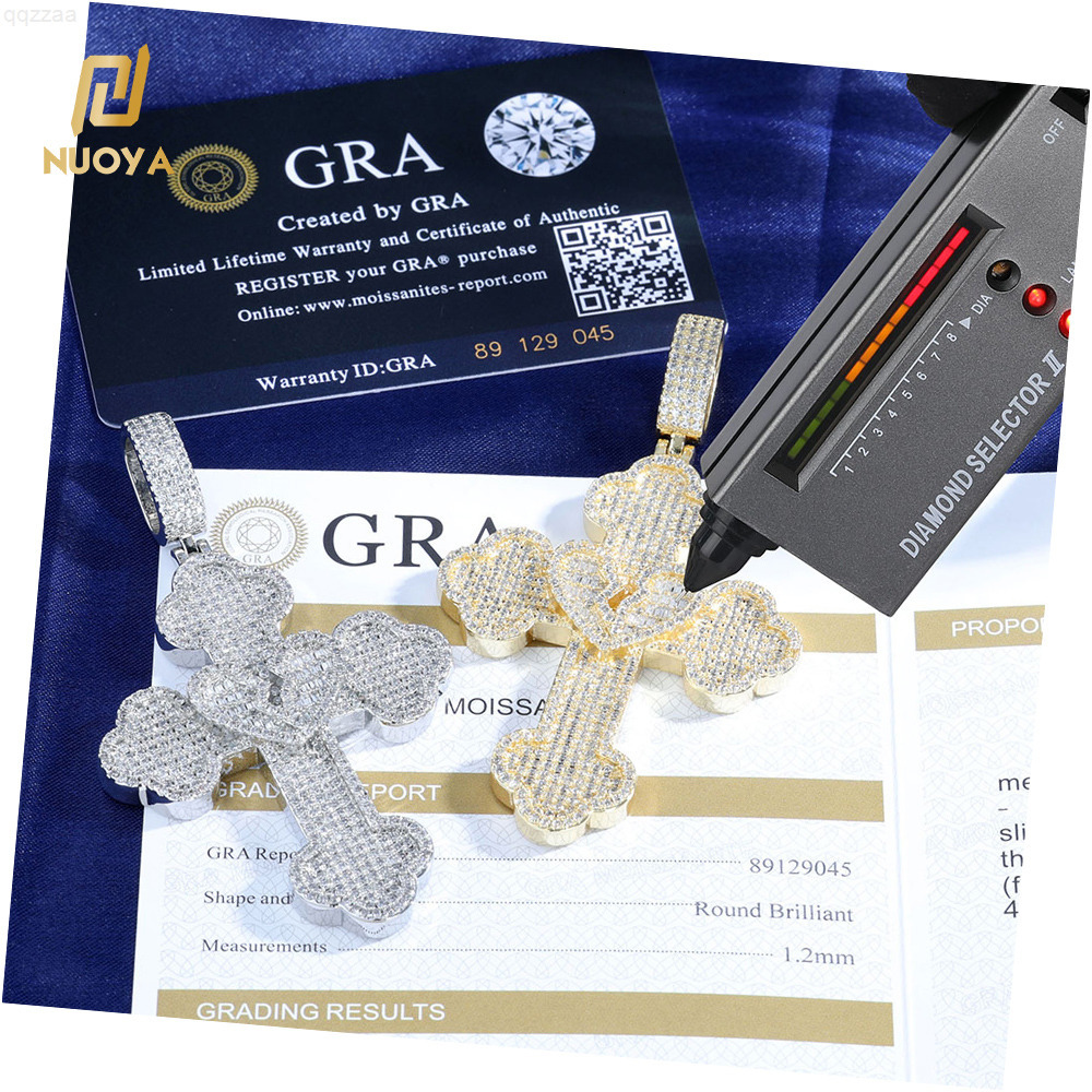 NUOYA Customizable Heart Cross Pendant 925 Silver with VVS Moissanite Pass Diamond Test Hip Hop Pendant Jewelry for Men Women