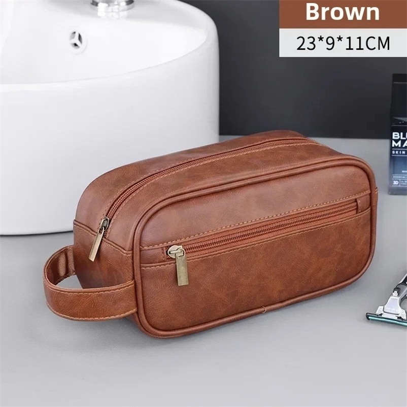 Men Leather Wash Bag Travel Cosmetic Bag Large Capacity Multi Pocket Handheld Leather Wash Bag 250903