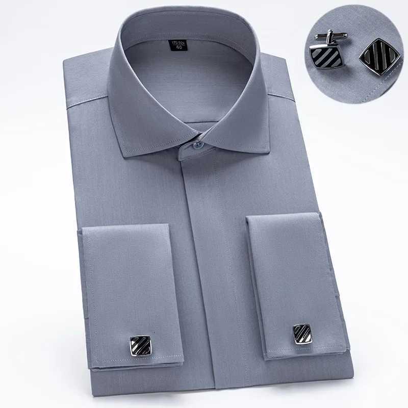 Windsor Collar French Cuff Dress Shirt Fashion Mens Long Sleeve Luxury Business Formal Shirts Covered Button Cufflink Shirt X250903