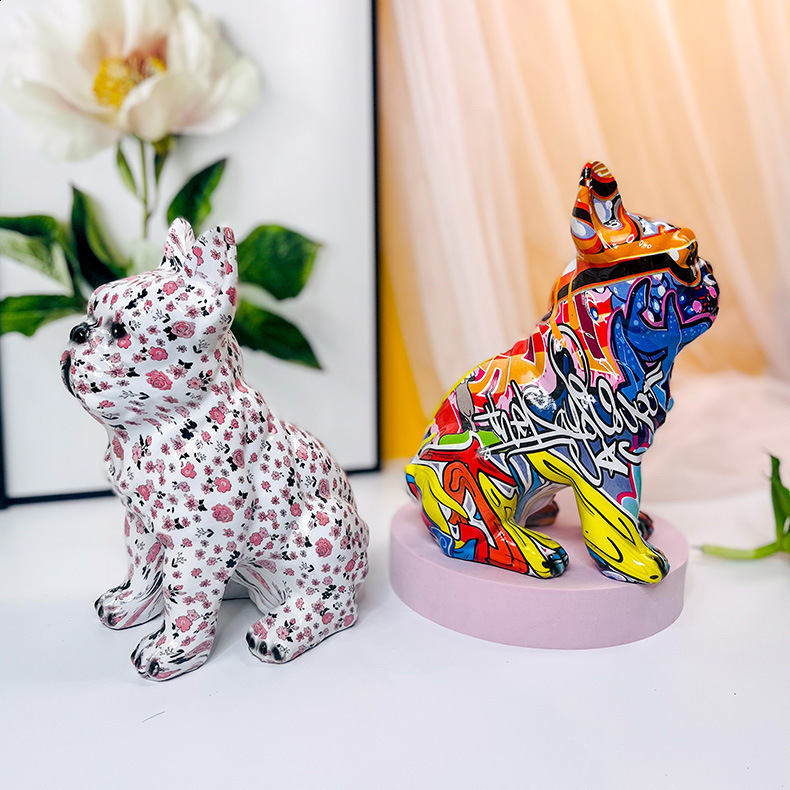 Decorative Objects Figurines Painted Colorfu Bulldog Sculpture Ornaments Desk Decoration Wine Cabinet Office Decor Nodic Home Decor Decorative Figurin