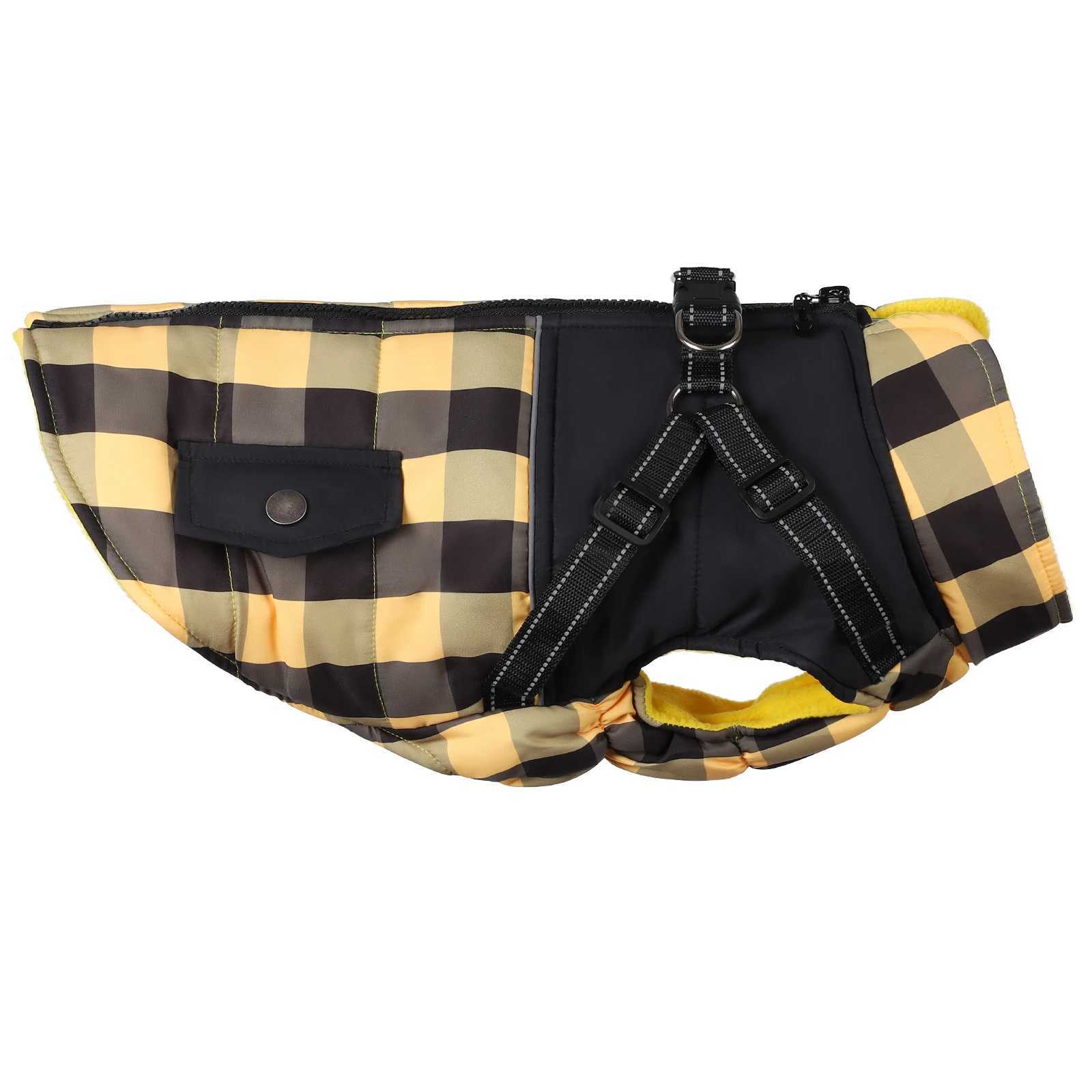 Plaid Thicken Padded Pet Dog et With Harness For Cold Weather Windproof Winter Dog et Coat For Small Medium Large Dog W250904