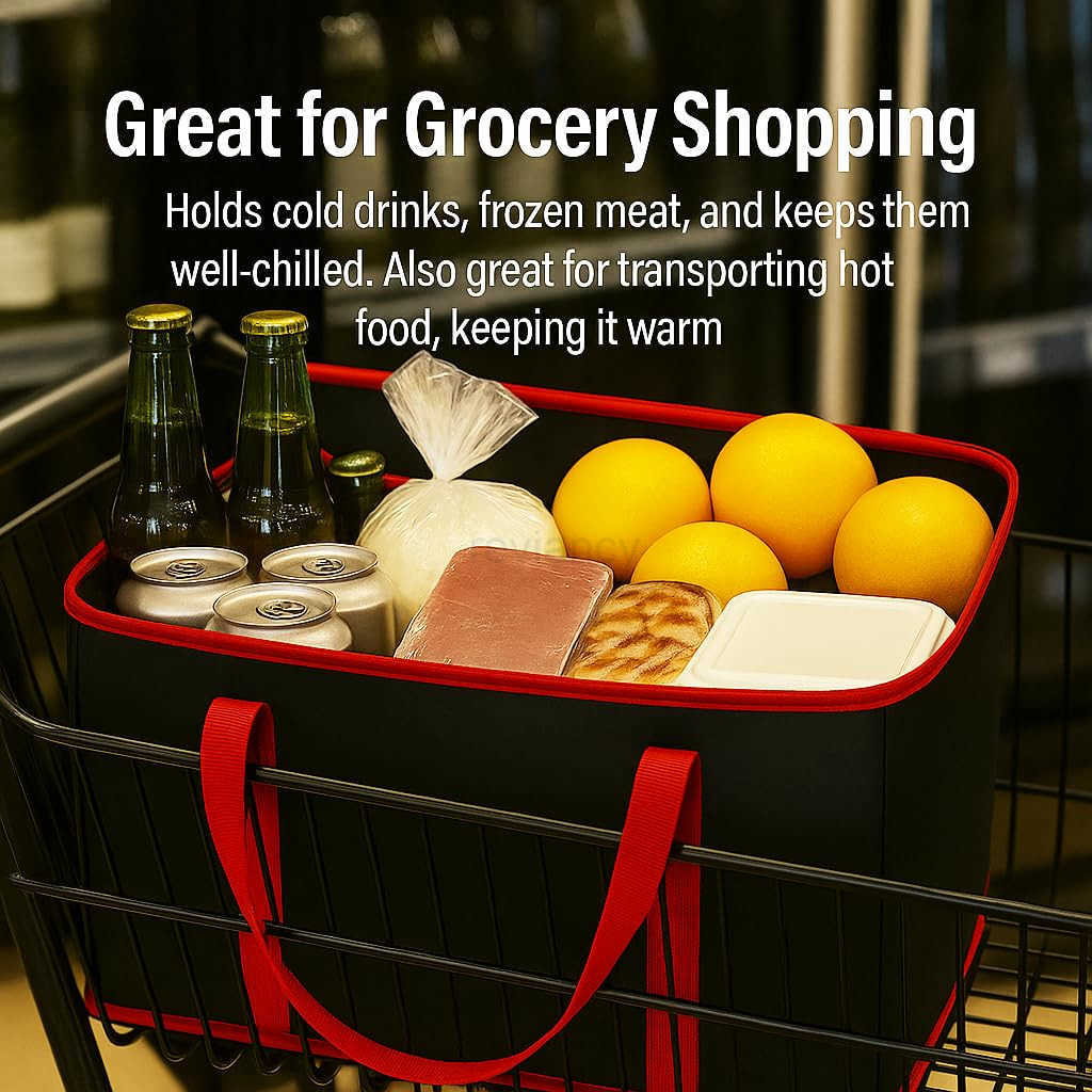 2Pack XLLarge Insulated Grocery Shopping Bags Black Reusable BagThermal ZipperCollapsibleToteCoolerFood Transport hot and ColdCamping delivery GrocW25