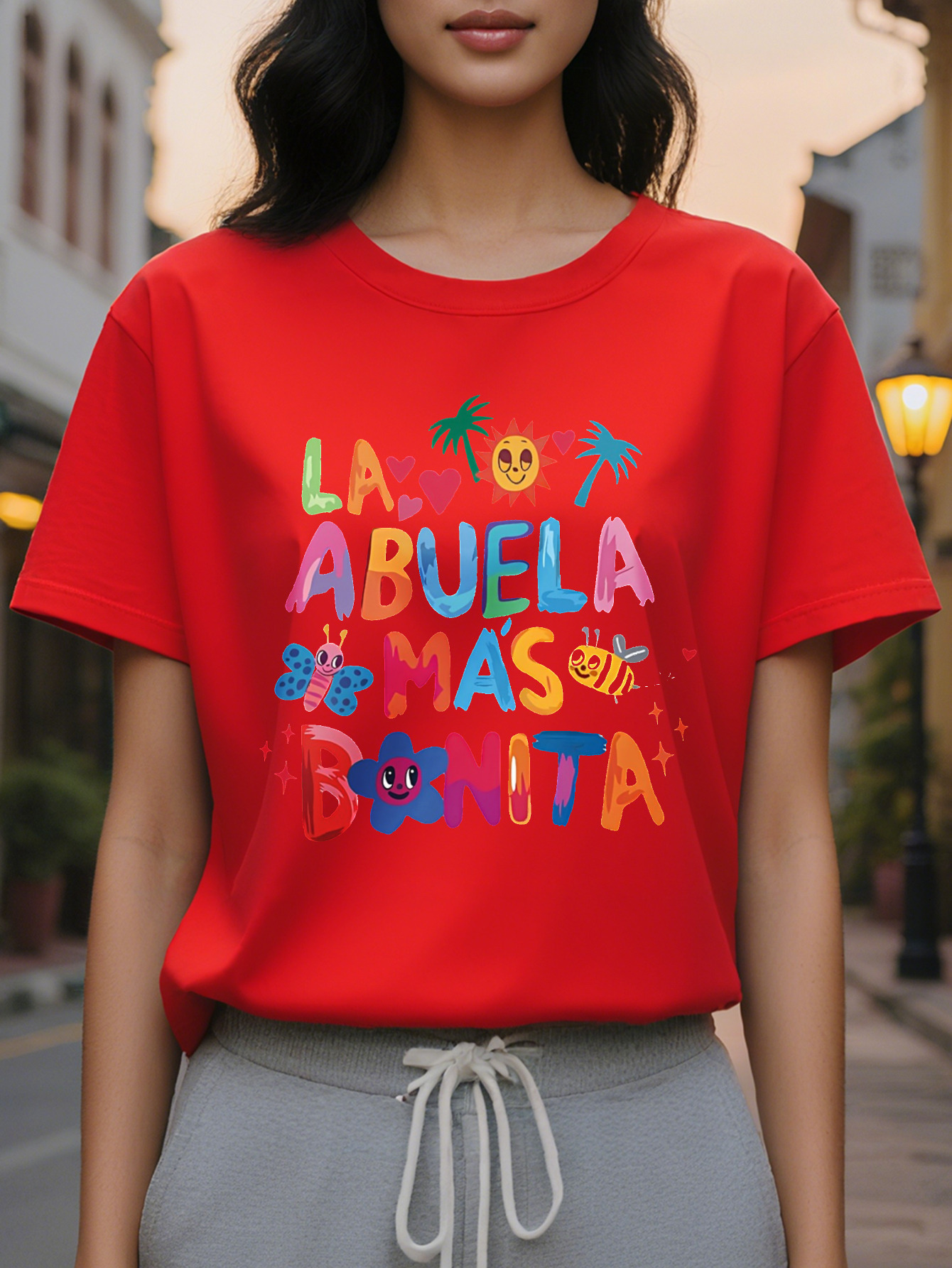 LA ANUELA Printed Pattern Fashion Casual All-match T-shirt Spring and Autumn New Slim Fit Slimming Top Women's Clothing