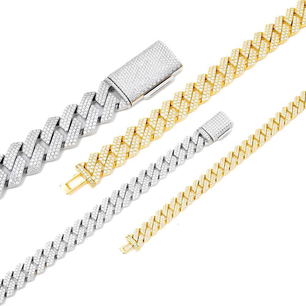 Trueya Wholesale Price 8 10 12 14 20 mm Men Hip Hop Crushed Iced Out 925 Silver Jewelry Moissanite Diamond Cuban Chain Bracelet