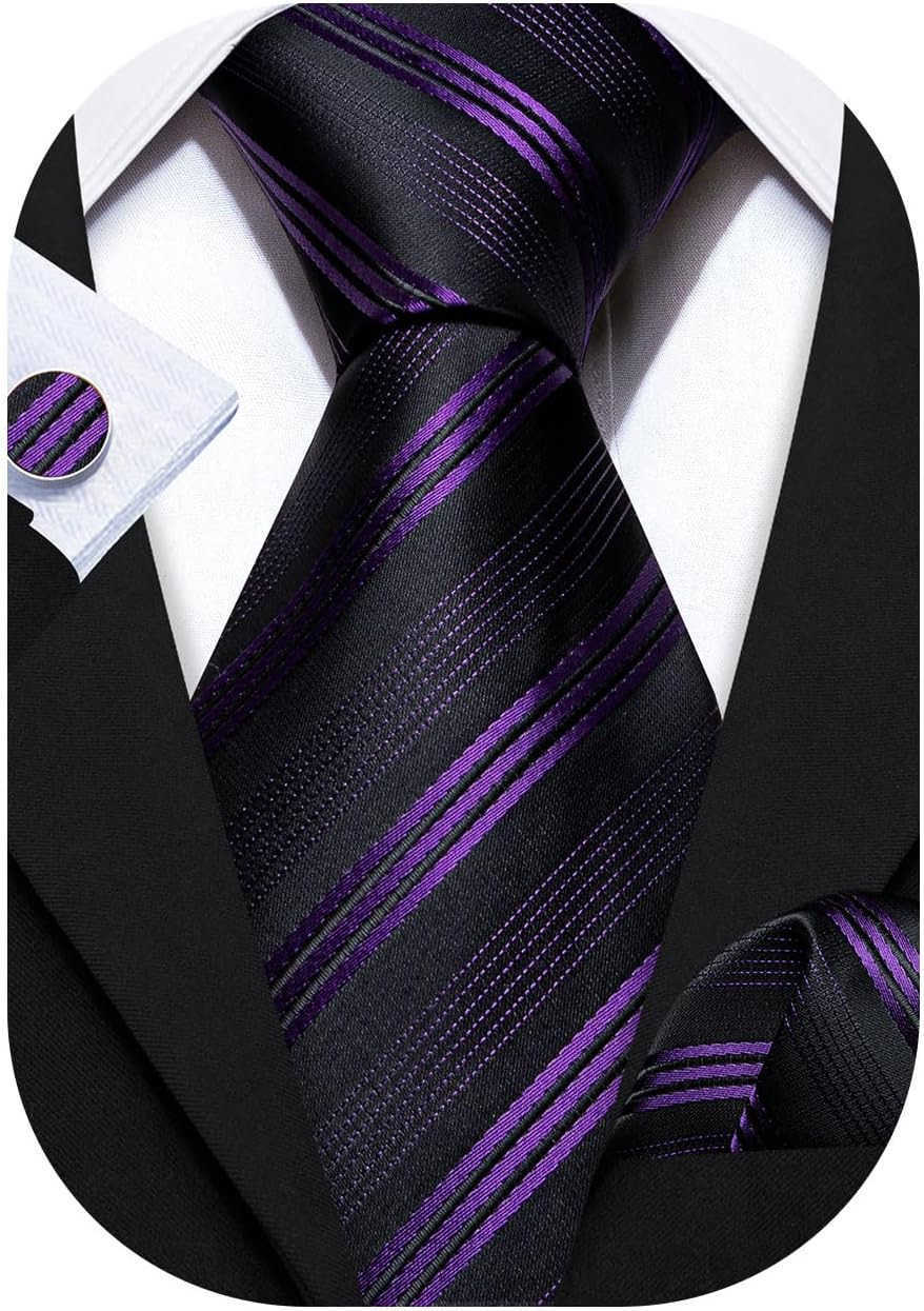 Man Stripe Ties Set Silk Woven Pocket Square Necktie Cufflinks Formal Party BusinessW250904