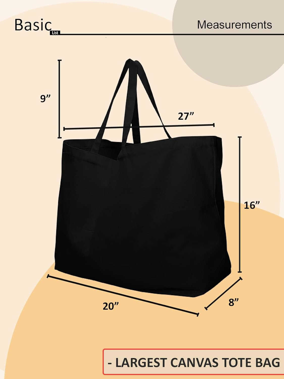 Large Canvas Tote Bag Big Largest Reusable GroceryW250904