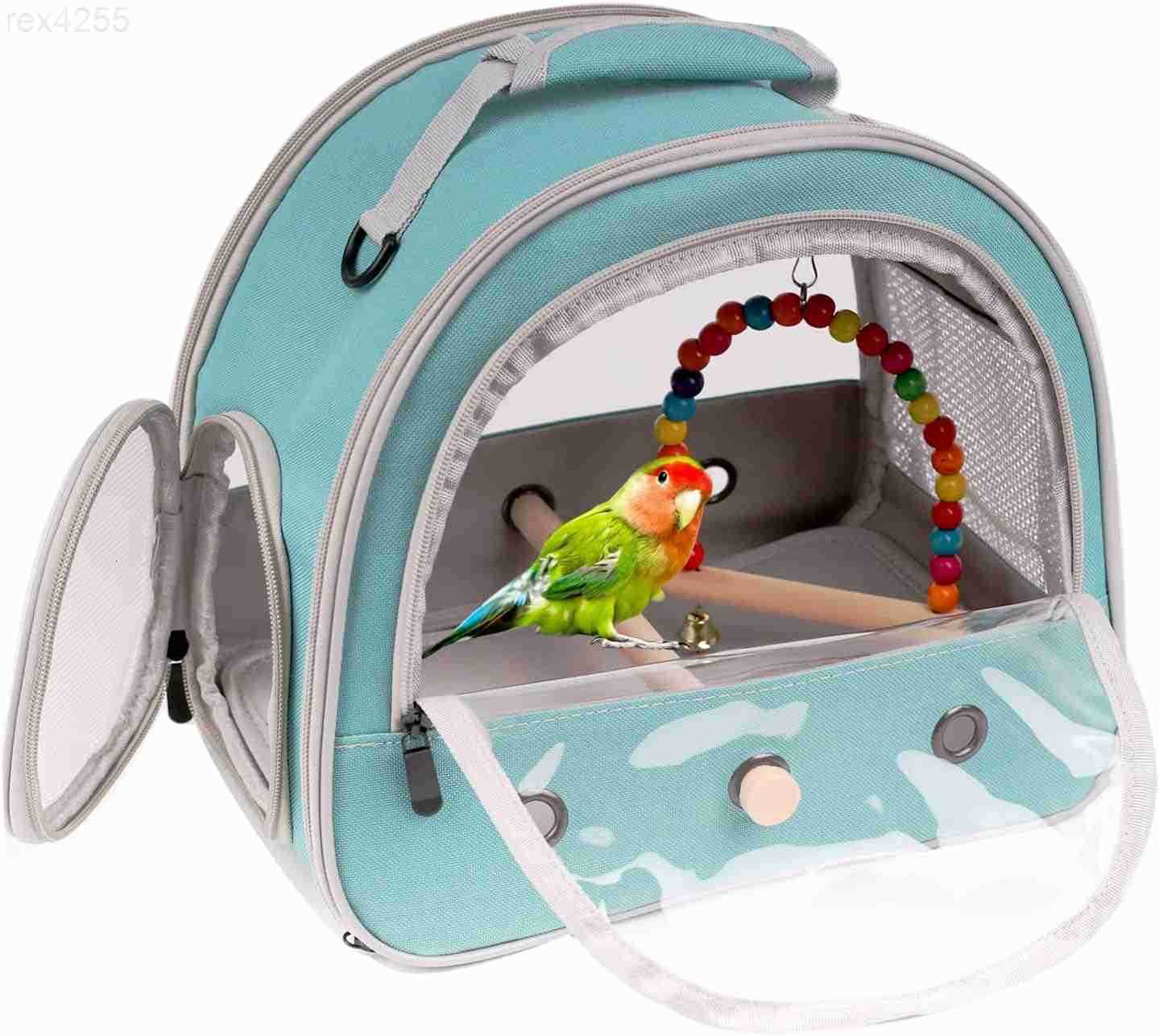 Travel Cage Carrier with Small Swing ToyCage Colorful Toys Set Small Bird Parakeet Bag with Standing Perch Bird Carry Transport Bag Black CarreirSwiW2