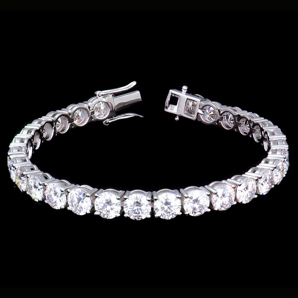 Round VVS1 Moissanite Diamond 6mm High Grade Polished Silver Tennis Moissanite Bracelet 68in Hip Hop Fashion Jewelry for Gift