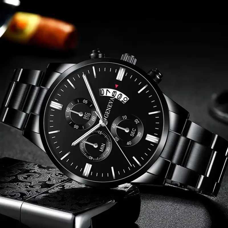 3PCS Mens Watch Set Business Trend Classic Round Dial Quartz Watch Bracelet Necklace Set Perfect Gift for Friends or Dad X250904