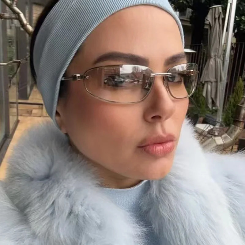 Oval rimless sunglasses Y2K premium sense European and American concave shape sunglasses retro sunglasses women 250903