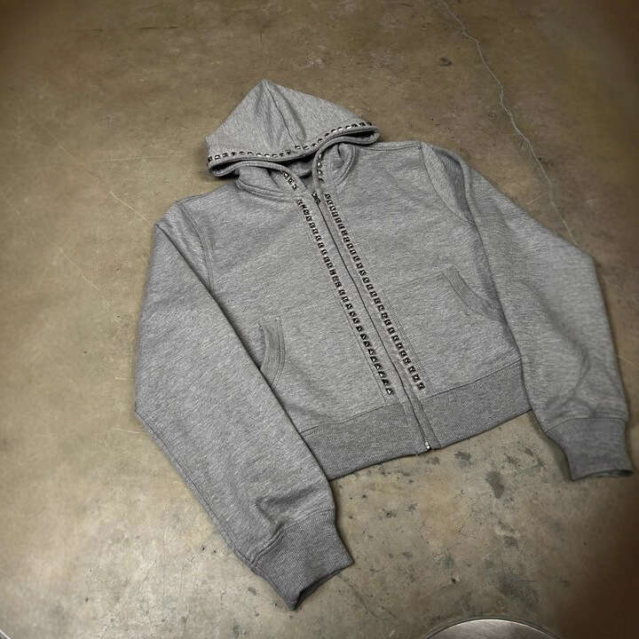 Autumn Winter New Personalized Beaded Couple Matching High Street Hip-Hop Style Hooded Cardigan Sweatshirt