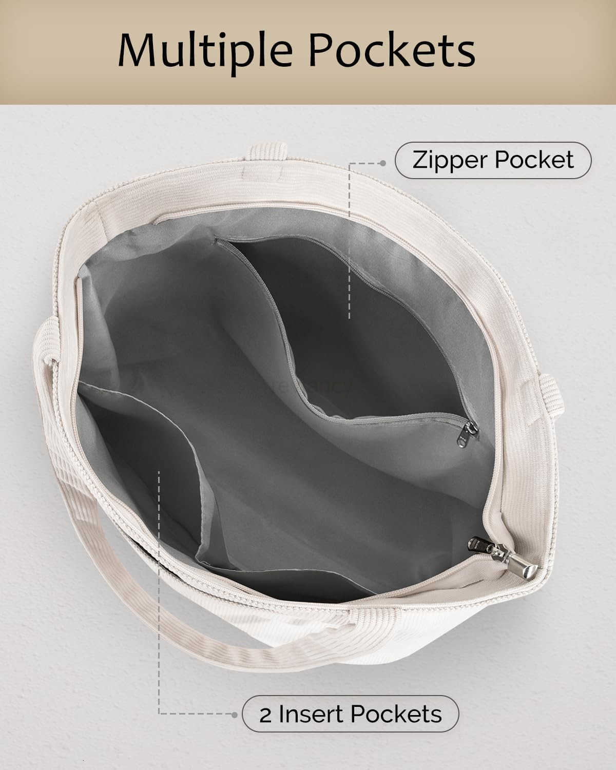 Tote Bag for Women Large Shoulder Bag with Zipper and Pockets for College Work Travel ShoppingW250904