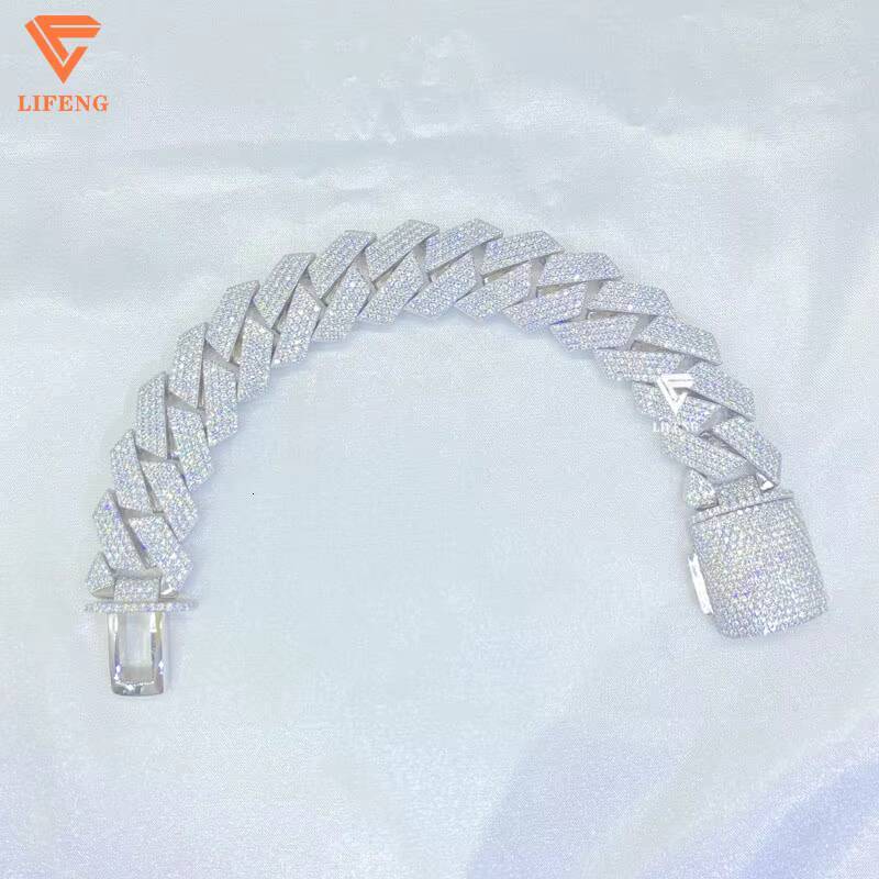 20mm 4 Row VVS Moissanite Diamond Hip Hop Cuban Link Chain Bracelet for Men Sterling Silver 925 Rose Gold Plated Bracelet