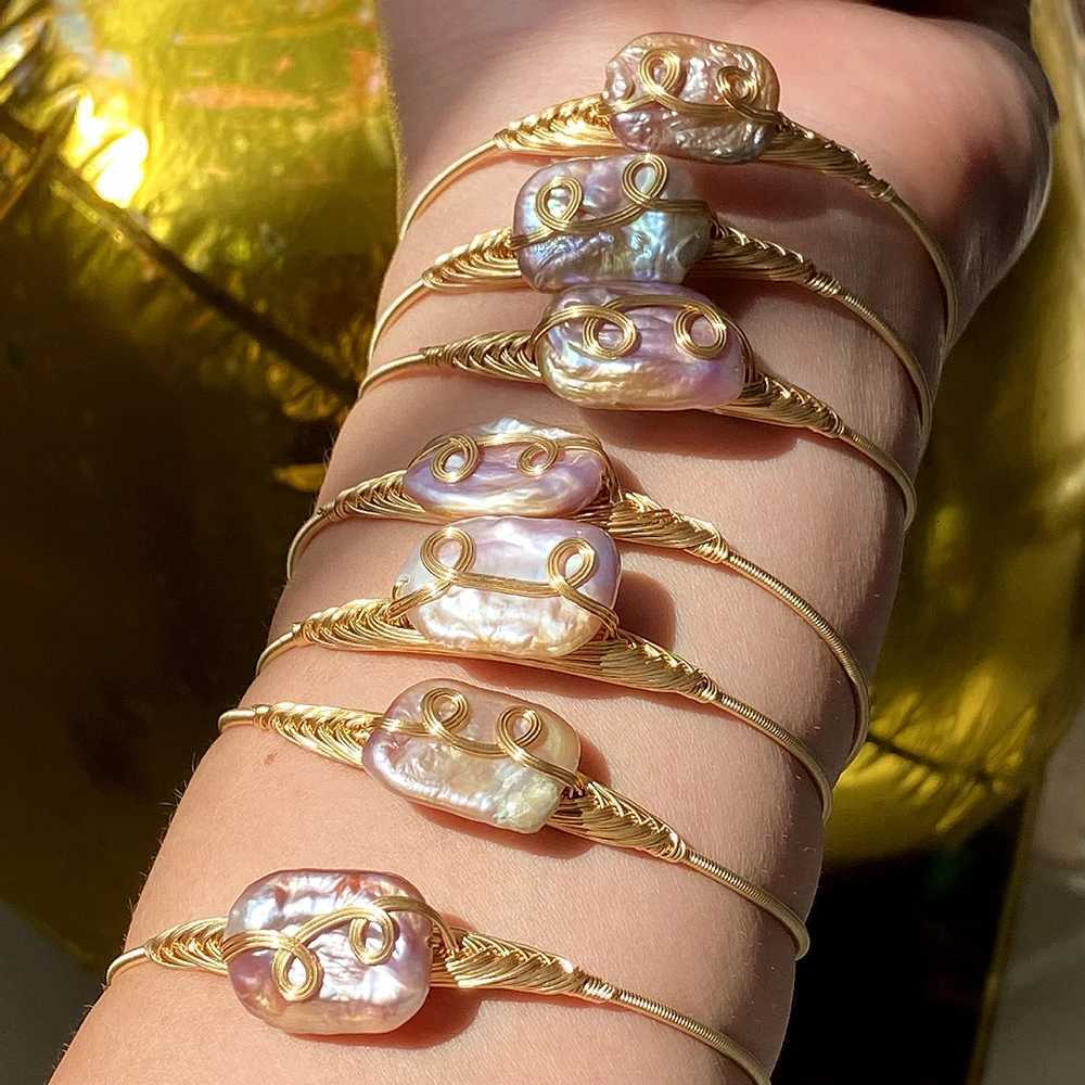 1pc Irregular Baroque Pearl Bracelet for Women Rectangular ishPurple Adjustable Pearl Bracelet Jewelry Gifts Y250904