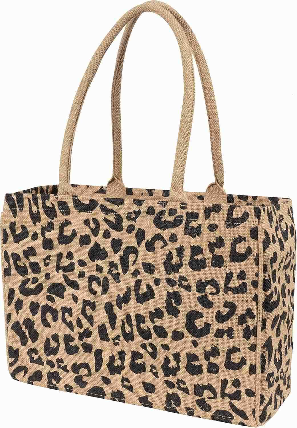 Tote Bag Leopard Print Durable Handle Reinforced Bottom and Interior Zipper PocketW250904