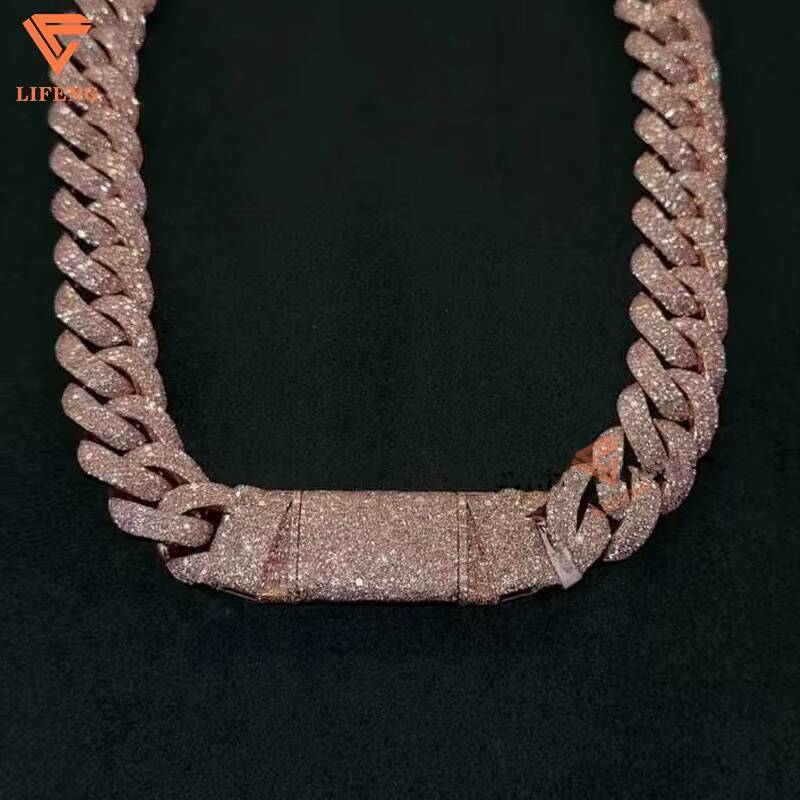 Big Size 20mm Rose Gold Moissanite Miami Cuban Chain Iced Out S925 Sterling Silver Pass Diamond Tester Cuban Link Chain Necklace