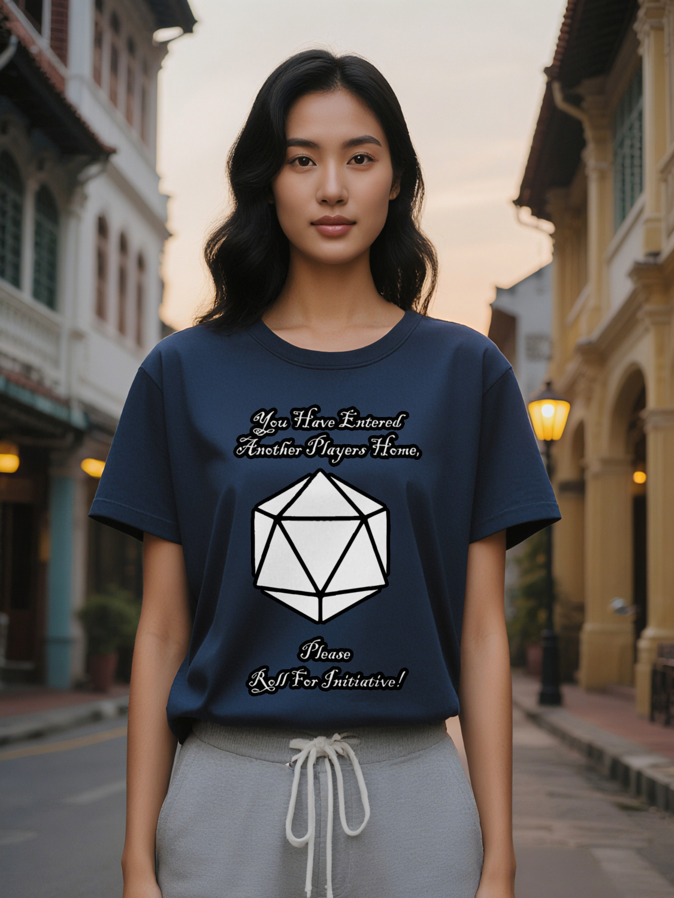 Large XL Women's Casual Versatile Round Neck T-Shirt Black Background with White Polyhedral Graphic Print You Have Entered Another Plus Size