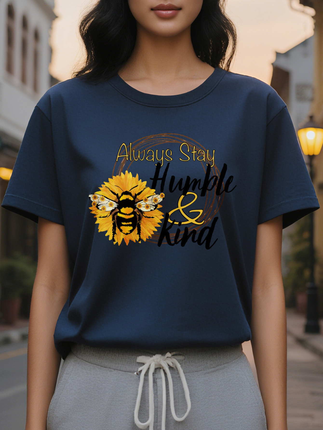 Women's T-shirt Always Humility Kindness Bee Suower Pattern Soft Casual Top Everyday Washable Autumn