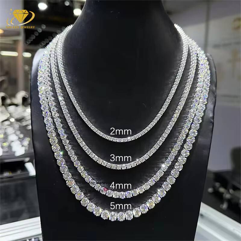 Hip Hop Fine Jewelry White Gold 925 Sterling Silver VVS Moissanite Diamond Cluster Tennis Chain Bracelet Necklace With GRA