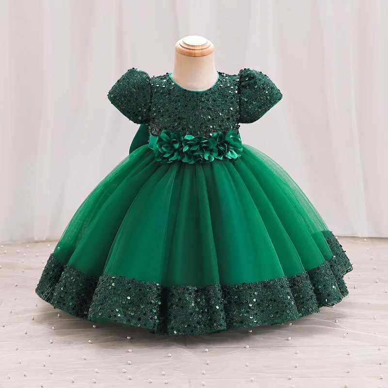 1st Birthday Party Dress for Baby Girls Toddler Princess Childrens Dress New Short Sleeve Sequin Flower Fluffy Dress Z250904