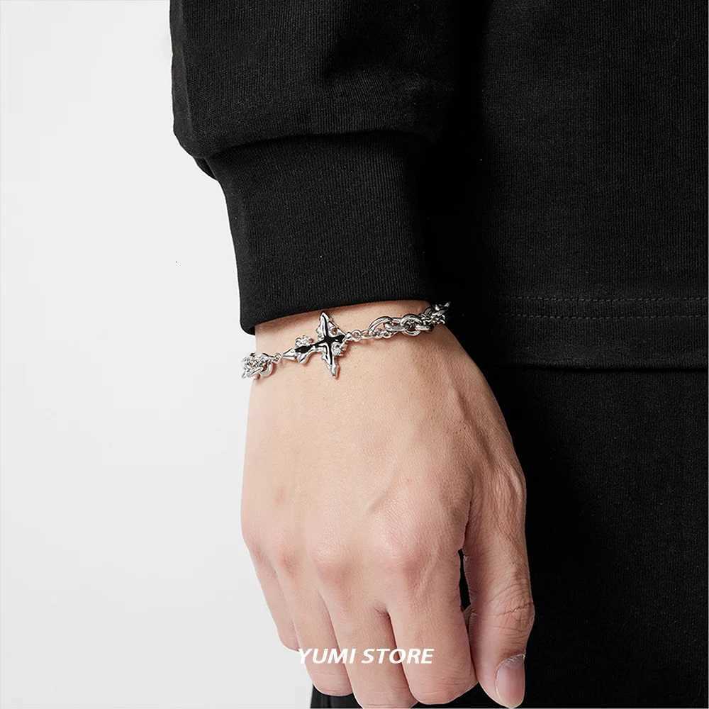 Retro Flame Cross Bracelet For Men Woman Hip Hop Titanium Steel Splice Chain Charm Unisex Jewelry Cool Kpop Luxury Accessories W250904